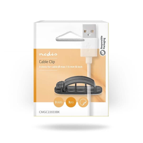 Kabel Management | Kabelklips | Låst | 3 stk. | Antal slots: 3 Pladser | Maksimal tykkelse på kabel: 7.5 mm | Polypropylene | Sort