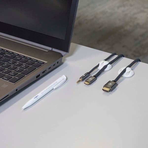 Kabel Management | Kabelklips | Klik og Go | 4 stk. | Antal slots: 3 Pladser | Maksimal tykkelse på kabel: 5.3 mm | TPE | Hvid