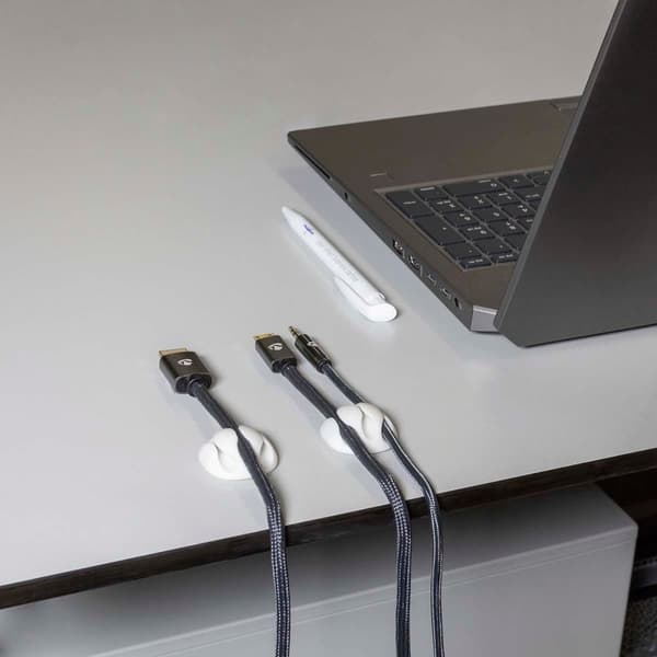 Kabel Management | Kabelklips | Klik og Go | 4 stk. | Antal slots: 3 Pladser | Maksimal tykkelse på kabel: 5.3 mm | TPE | Hvid