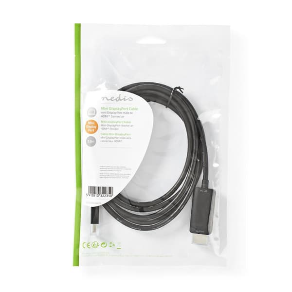 Mini Displayport-kabel | DisplayPort 1.4 | Mini DisplayPort Han | HDMI ™ -kontakt | 48 Gbps | Nikkel belagt | 2.00 m | Rund | PVC | Sort | Plastpose