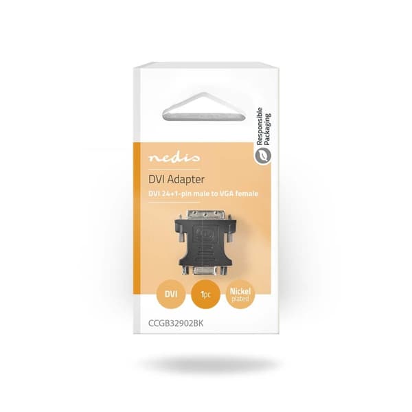 DVI-adapter | DVI-I 24+5-Pin Han | VGA Hun | Nikkelplateret | Lige | PVC | Sort | Box