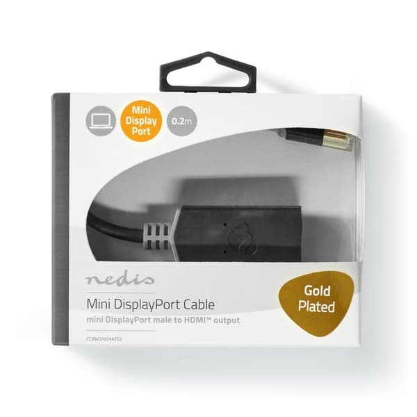 Mini Displayport-kabel | DisplayPort 1.4 | Mini DisplayPort Han | HDMI™ Output | 48 Gbps | Gull belagt | 0.20 m | Rund | PVC | Antrasitt | Vindus boks