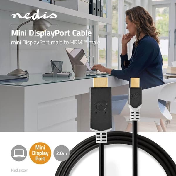 Mini DisplayPort kabel | DisplayPort 1.4 | Mini DisplayPort han | HDMI™ Stik | 48 Gbps | Guldplateret | 2.00 m | Runde | PVC | Antracit | Window Box