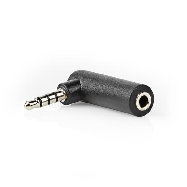 Stereo Audio Adapter | 3.5 mm Hanstik | 3.5 mm Hunstik | Nikkelplateret | Vinkel 90° | Metal | Sort | 10 stk. | Plastikpose