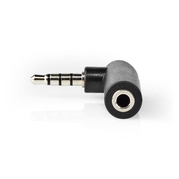 Stereo Audio Adapter | 3.5 mm Hanstik | 3.5 mm Hunstik | Nikkelplateret | Vinkel 90° | Metal | Sort | 10 stk. | Plastikpose