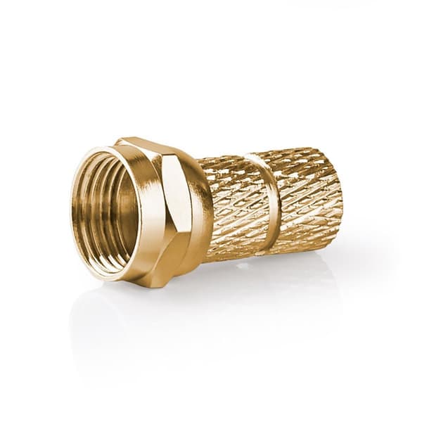 F-Connector | Rett | Hann | Gull belagt | 75 Ohm | Vri på | Kabeltilførselsdiameter: 5.5 mm | Kobber | Metall | 2 stk. | Vindus boks