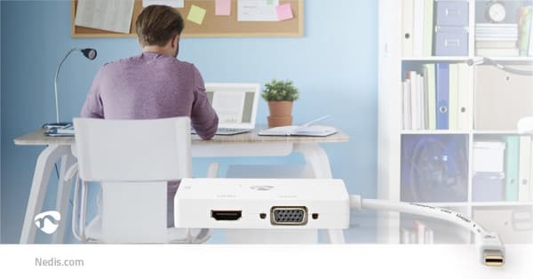 Displayport-adapter | Mini DisplayPort Hane | DVI-D 24+1-Pin Hona / HDMI™ Hona / VGA hona 15p | 4K@60Hz | Nickelplaterad | Omkopplingsbar | 0.20 m | R