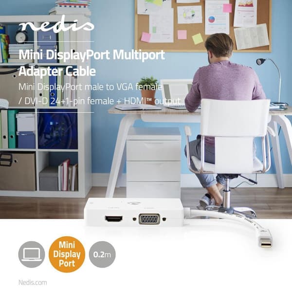 Displayport-adapter | Mini DisplayPort Hane | DVI-D 24+1-Pin Hona / HDMI™ Hona / VGA hona 15p | 4K@60Hz | Nickelplaterad | Omkopplingsbar | 0.20 m | R