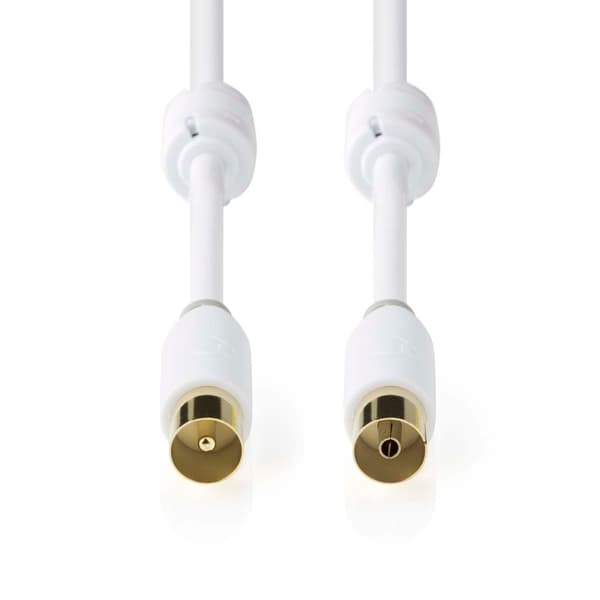Koaksiaalikaapeli | IEC (Coax) Uros | IEC (Coax) Naaras | Kullattu | 100 dB | 75 Ohm | Tuplasuojattu | 10.0 m | Pyöreä | PVC | Valkoinen | Laatikko