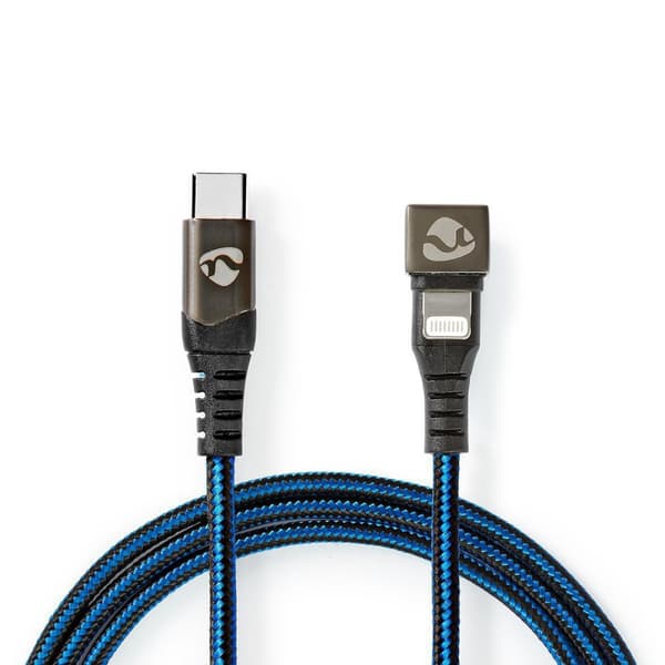 USB-kabel | USB 2.0 | Apple Lightning, 8-stifts | USB-C™ Hane | 60 W | 480 Mbps | Nickelplaterad | 1.00 m | Rund | Flätad / Nylon | Blå / Svart | Kart