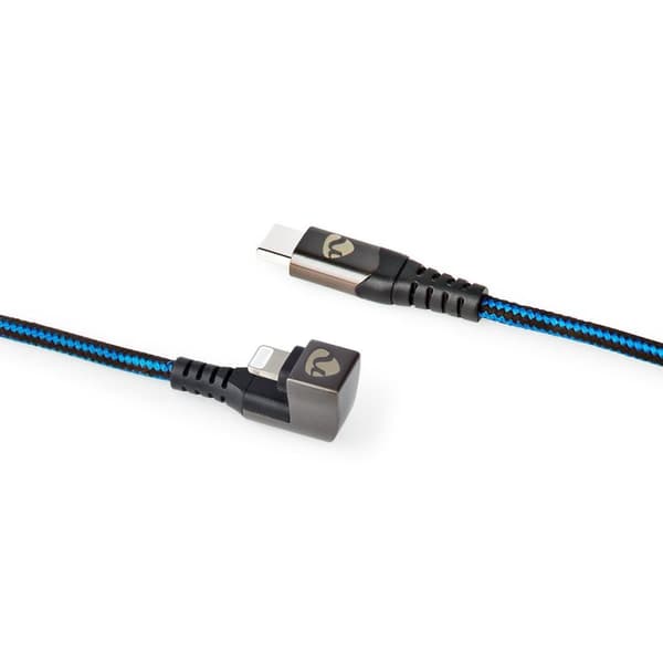 USB-kabel | USB 2.0 | Apple Lightning, 8-stifts | USB-C™ Hane | 60 W | 480 Mbps | Nickelplaterad | 1.00 m | Rund | Flätad / Nylon | Blå / Svart | Kart