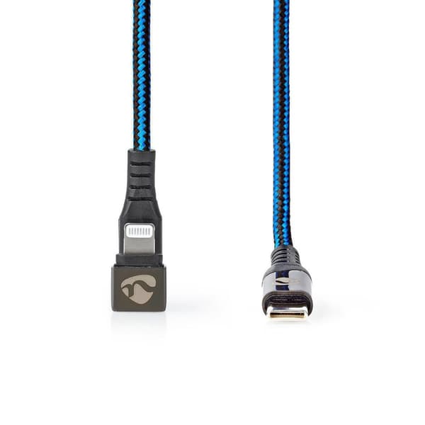 USB-kabel | USB 2.0 | Apple Lightning, 8-stifts | USB-C™ Hane | 60 W | 480 Mbps | Nickelplaterad | 1.00 m | Rund | Flätad / Nylon | Blå / Svart | Kart