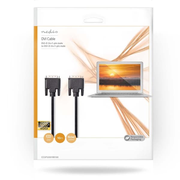 DVI-kabel | DVI-D 24 + 1-pin han | DVI-D 24 + 1-pin han | 2560x1600 | Nikkelplateret | 10.0 m | Lige | PVC | Sort | Plastikpose