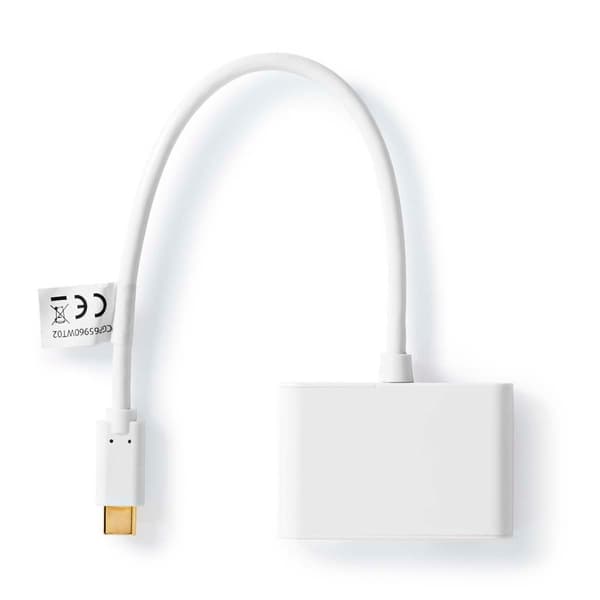 USB Multi-Port Adapter | USB 3.2 Gen 1 | USB-C™ Han | 2x USB-A | 1000 Mbps | 0.20 m | Runde | Nikkelplateret | PVC | Hvid | Blister