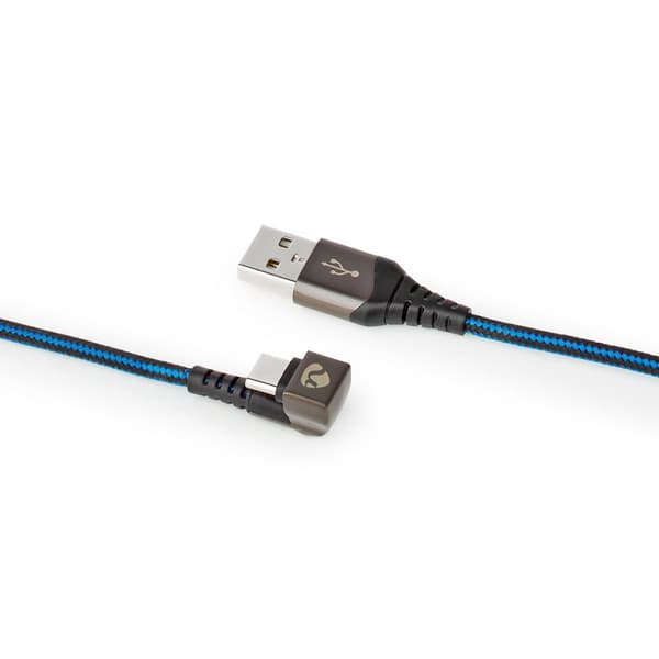 USB-kabel | USB 2.0 | USB-A Han | USB-C™ Hann | 480 Mbps | Gull belagt | 1.00 m | Rund | Flettet / Nylon | Blå / Sort | Deksel Vindusboks