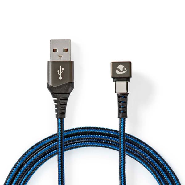 USB-kabel | USB 2.0 | USB-A Han | USB-C™ Hann | 480 Mbps | Gull belagt | 1.00 m | Rund | Flettet / Nylon | Blå / Sort | Deksel Vindusboks