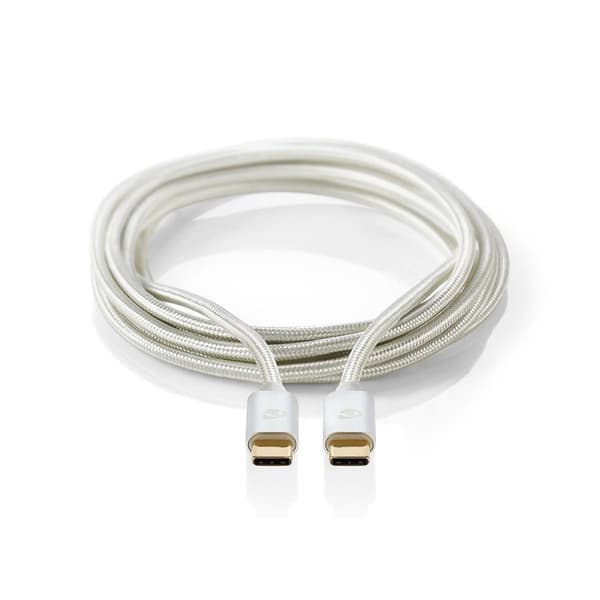 USB kaapeli | USB 2.0 | USB-C™ Uros | USB-C™ Uros | 100 W | 480 Mbps | Kullattu | 1.00 m | Pyöreä | Nailon / Punottu | Hopea | Laatikko kannella ja ik