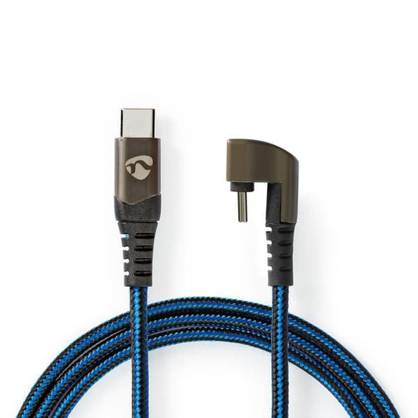 USB-kabel | USB 2.0 | USB-C™ Hane | USB-C™ Hane | 480 Mbps | Guldplaterad | 2.00 m | Rund | Flätad / Nylon | Blå / Svart | Kartong med täckt fönster