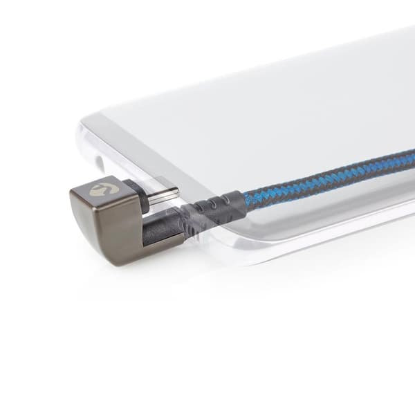 USB-kabel | USB 2.0 | USB-C™ Hane | USB-C™ Hane | 480 Mbps | Guldplaterad | 2.00 m | Rund | Flätad / Nylon | Blå / Svart | Kartong med täckt fönster