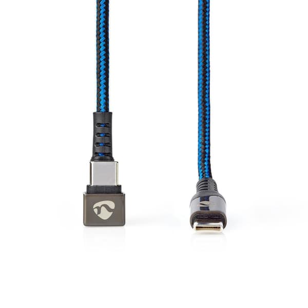 USB-kabel | USB 2.0 | USB-C™ Hane | USB-C™ Hane | 480 Mbps | Guldplaterad | 2.00 m | Rund | Flätad / Nylon | Blå / Svart | Kartong med täckt fönster