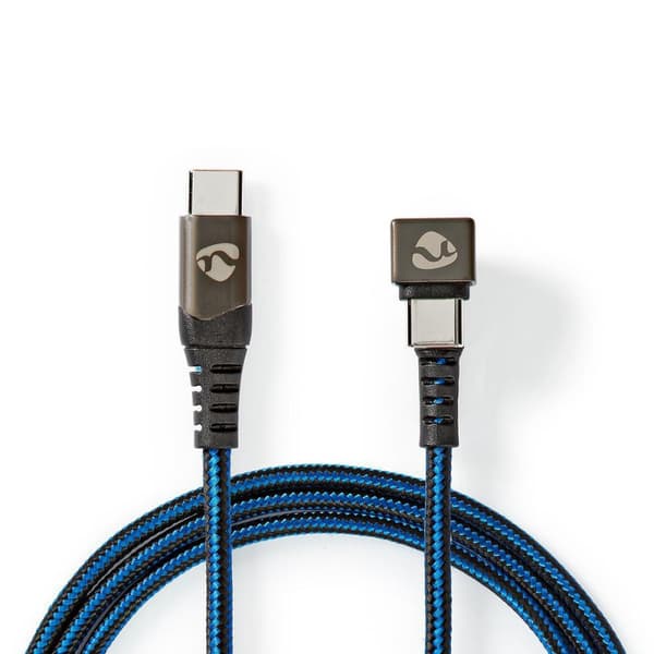 USB-kabel | USB 2.0 | USB-C™ Hane | USB-C™ Hane | 480 Mbps | Guldplaterad | 2.00 m | Rund | Flätad / Nylon | Blå / Svart | Kartong med täckt fönster