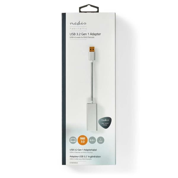 USB-nätverkskort | USB 3.2 Gen 1 | 1 Gbps | USB-A Hane | RJ45 Hona | 0.20 m | Rund | Guldplaterad | Bar koppar | Silver | Kartong med täckt fönster