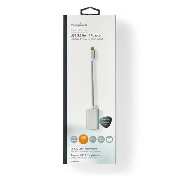 USB-C™ Adapter | USB 3.2 Gen 1 | USB-C™ Han | HDMI™ Hun | 4K@60Hz | Power delivery | 0.20 m | Runde | Guldplateret | Flettet / Nylon | Sølv | Cover Wi