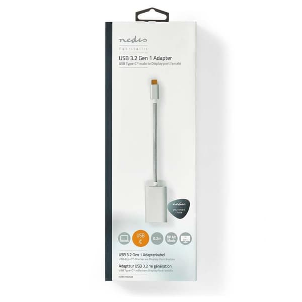 USB-C™ Adapter | USB 3.2 Gen 1 | USB-C™ Han | DisplayPort Hun / USB-C™ Hun | 4K@60Hz | Power delivery | 0.20 m | Runde | Guldplateret | Flettet / Nylo