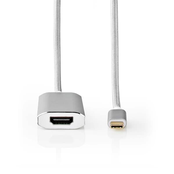 USB-C™ Adapter | USB 3.2 Gen 1 | USB-C™ Han | HDMI™ Hun | 4K@60Hz | Power delivery | 2.00 m | Runde | Guldplateret | Flettet / Nylon | Sølv | Cover Wi
