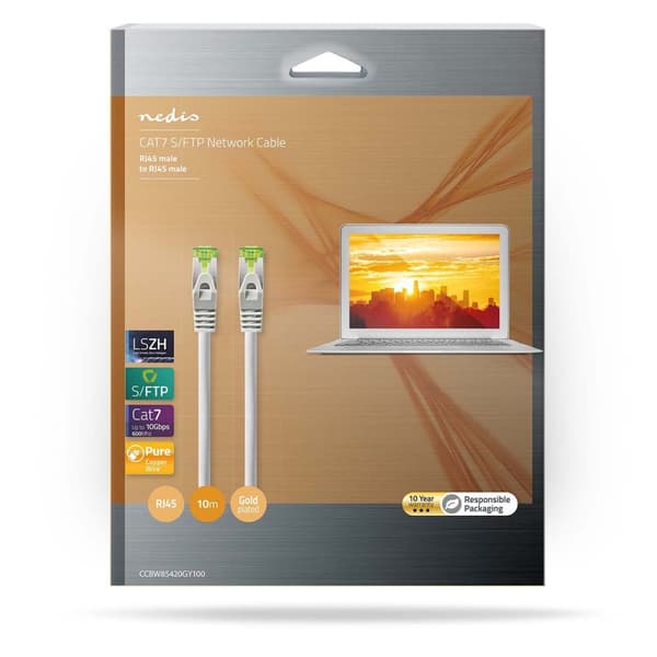 CAT7 netværkskabel | S/FTP | RJ45 Han | RJ45 Han | 10.0 m | Snagless | Runde | LSZH | Grå | Box