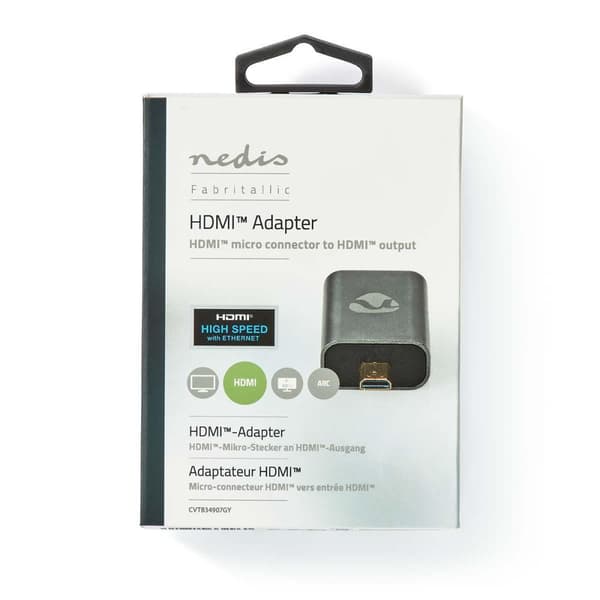 HDMI™ Adapter | HDMI™ Han / HDMI™ Micro-stik | HDMI ™ -udgang / HDMI™ Hun | Guldplateret | Lige | Aluminium | Gun Metal Grå | 1 stk. | Cover Window Bo