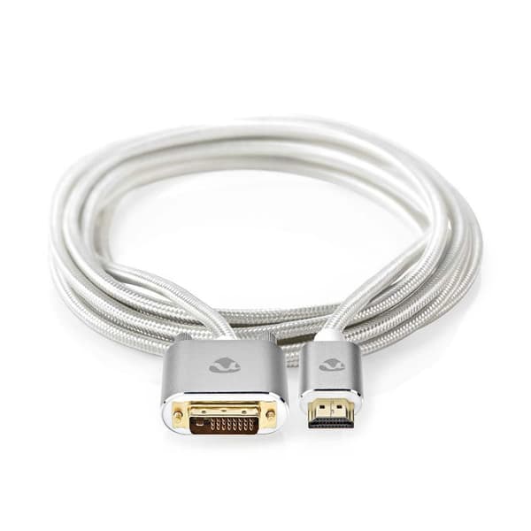 HDMI™ kabel | HDMI™ Stik | DVI-D 24 + 1-pin han | 2560x1600 | Guldplateret | 2.00 m | Lige | Flettet | Sølv | Cover Window Box