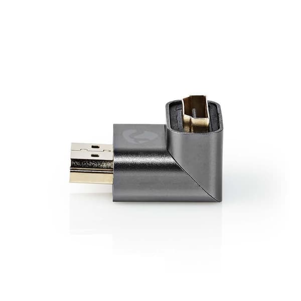 HDMI™ Adapter | HDMI™ Han / HDMI™ Stik | HDMI ™ -udgang / HDMI™ Hun | Guldplateret | Vinkel 90° | Aluminium | Gun Metal Grå | 1 stk. | Cover Window Bo