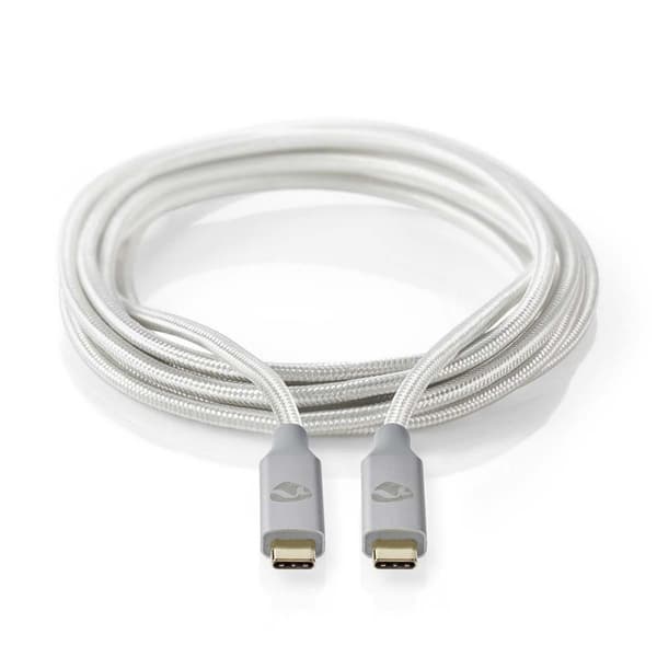 USB-kabel | USB 3.2 Gen 2x2 | USB-C™ Hane | USB-C™ Hane | 100 W | 4K@60Hz | 20 Gbps | Guldplaterad | 1.00 m | Rund | Flätad / Nylon | Silver | Kartong