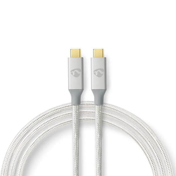 USB-kabel | USB 3.2 Gen 2x2 | USB-C™ Hane | USB-C™ Hane | 100 W | 4K@60Hz | 20 Gbps | Guldplaterad | 1.00 m | Rund | Flätad / Nylon | Silver | Kartong