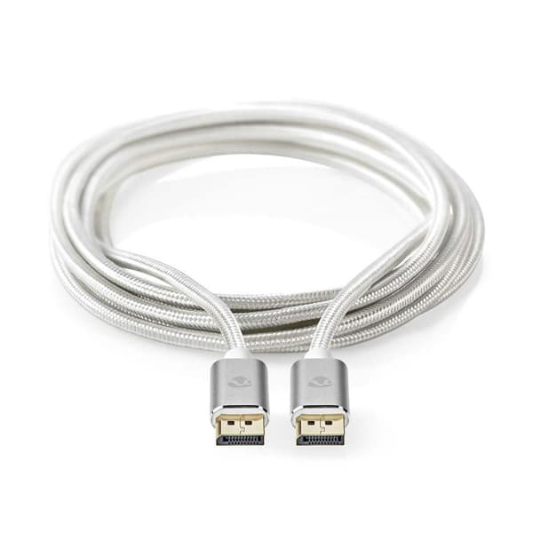 Displayport-kabel | DisplayPort Hane | DisplayPort Hane | 8K@60Hz | Guldplaterad | 2.00 m | Rund | Flätad | Silver | Kartong med täckt fönster