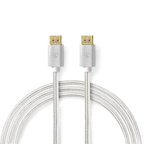 Displayport-kabel | DisplayPort Hane | DisplayPort Hane | 8K@60Hz | Guldplaterad | 2.00 m | Rund | Flätad | Silver | Kartong med täckt fönster