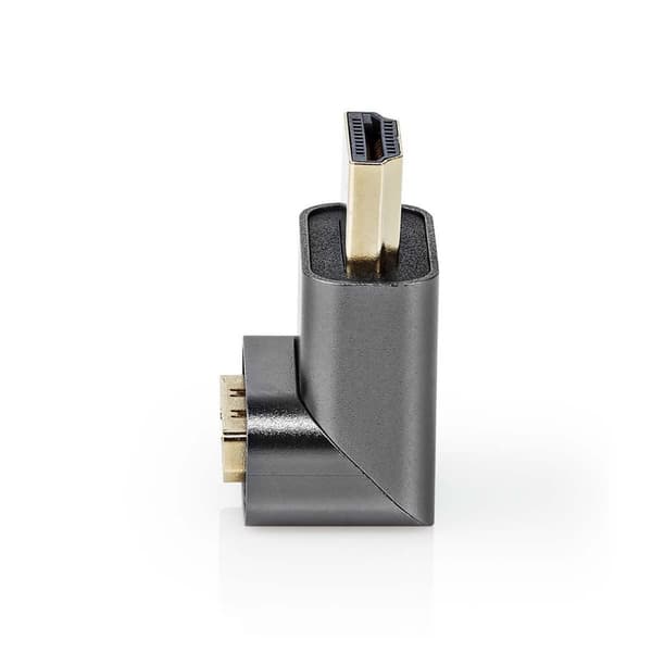HDMI™ Adapter | HDMI™ Hane / HDMI™ Kontakt | HDMI™ Hona / HDMI™ Utgång | Guldplaterad | Vinklat 270° | Aluminium | Grått Med Metall | 1 st. | Kartong
