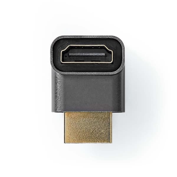 HDMI™ Adapter | HDMI™ Hane / HDMI™ Kontakt | HDMI™ Hona / HDMI™ Utgång | Guldplaterad | Vinklat 270° | Aluminium | Grått Med Metall | 1 st. | Kartong