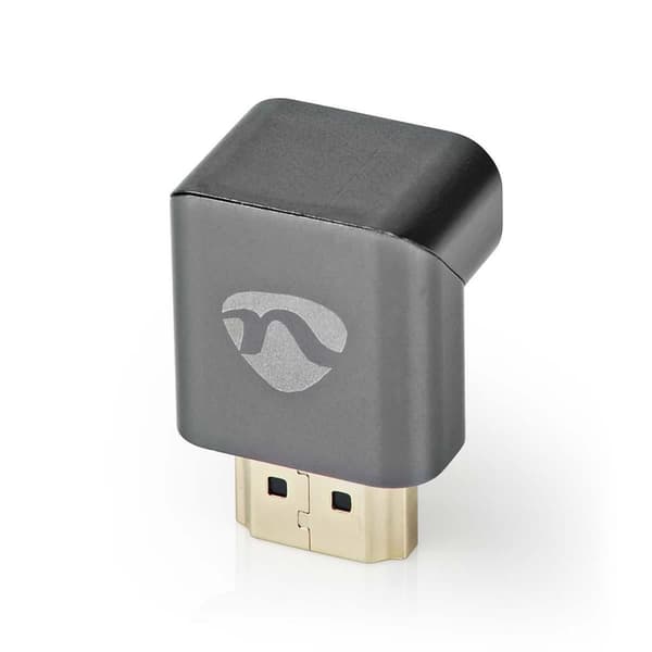 HDMI™ Adapter | HDMI™ Hane / HDMI™ Kontakt | HDMI™ Hona / HDMI™ Utgång | Guldplaterad | Vinklat 270° | Aluminium | Grått Med Metall | 1 st. | Kartong