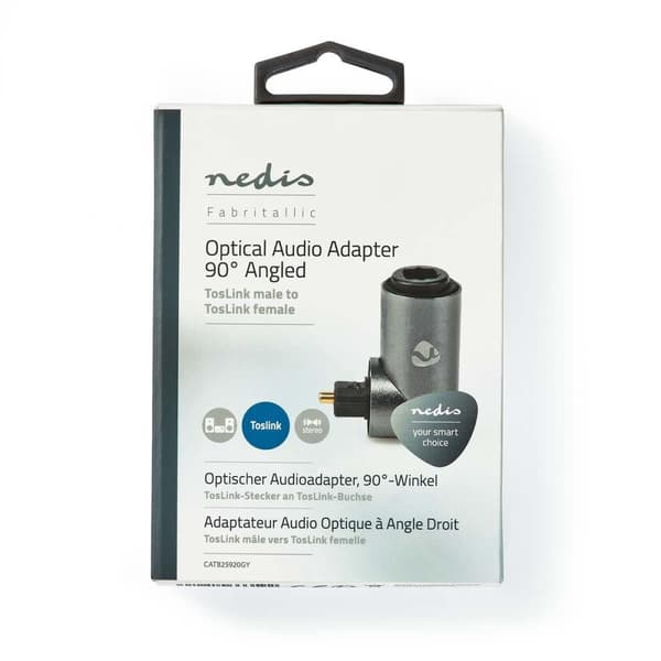 TosLink Adapter | TosLink Hona | TosLink Hane | Vinklat 90° | Aluminium | Grått Med Metall | 1 st. | Låda