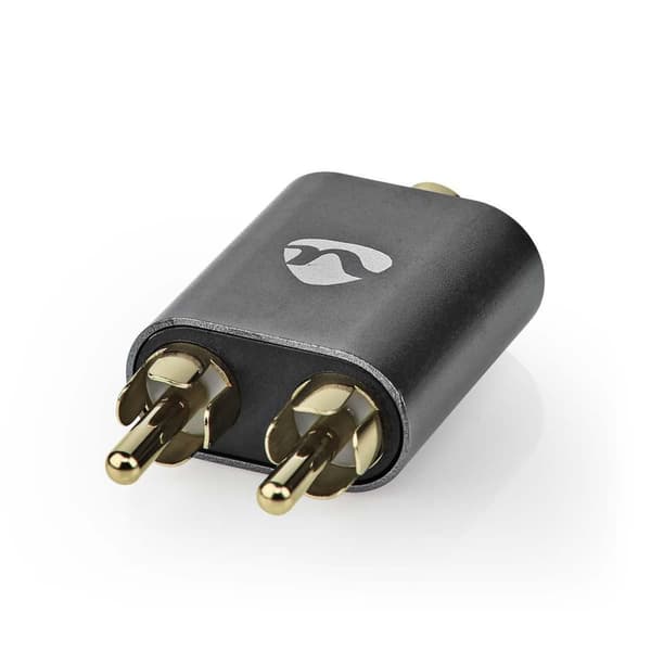 Stereo Audio Adapter | 2x RCA Han | 3.5 mm Hun | Gull belagt | Rett | Aluminium | Gun Metal Grå | 1 stk. | Deksel Vindusboks