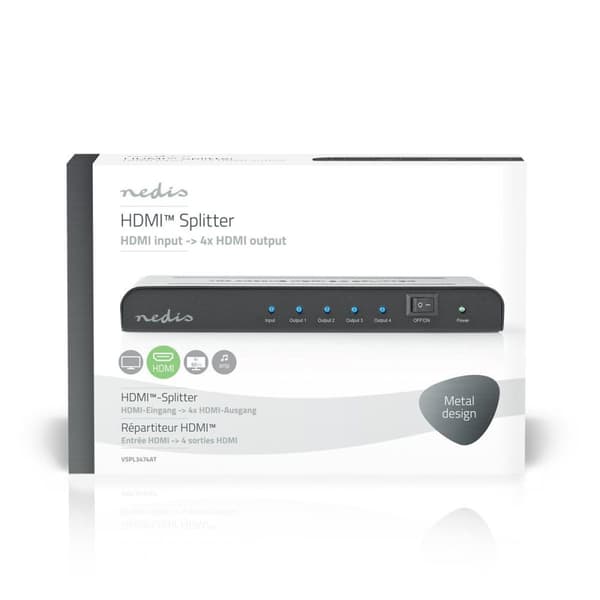 HDMI ™ Splitter | 4-Port port(s) | HDMI ™ -inngang | 4x HDMI™ Utgang | 4K@60Hz | 18 Gbps | Metall | Antrasitt