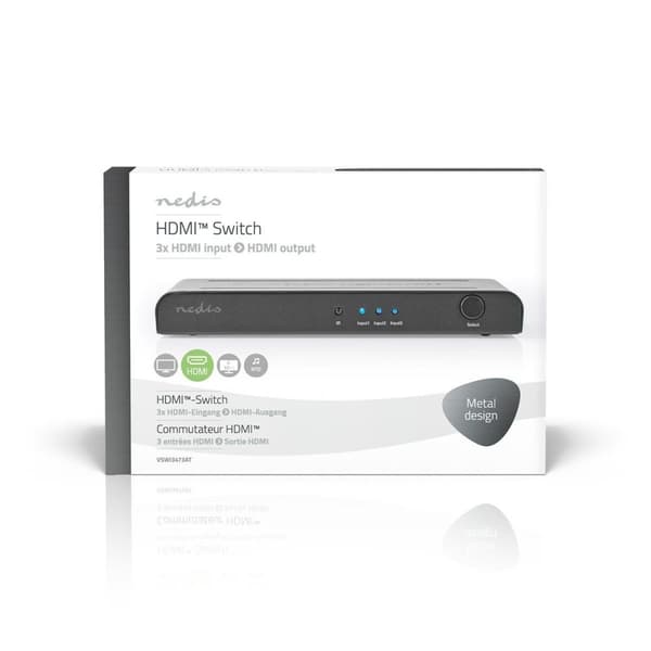 HDMI ™ Switch | 3-Port port(s) | 3x HDMI™ Inngang | 1x HDMI ™ -utgang | 4K@60Hz | 18 Gbps | Fjernstyrtkontrolert | Metall | Antrasitt