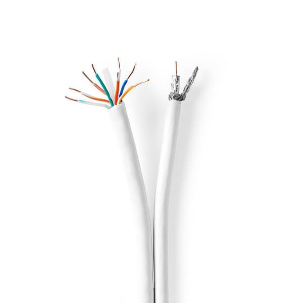 IEC (Coax) CAT6 kombikabel på spole | RG59 | 75 Ohm | Dobbelt skjermet | ECA | 25.0 m | Rund | Hvit | Gaveeske