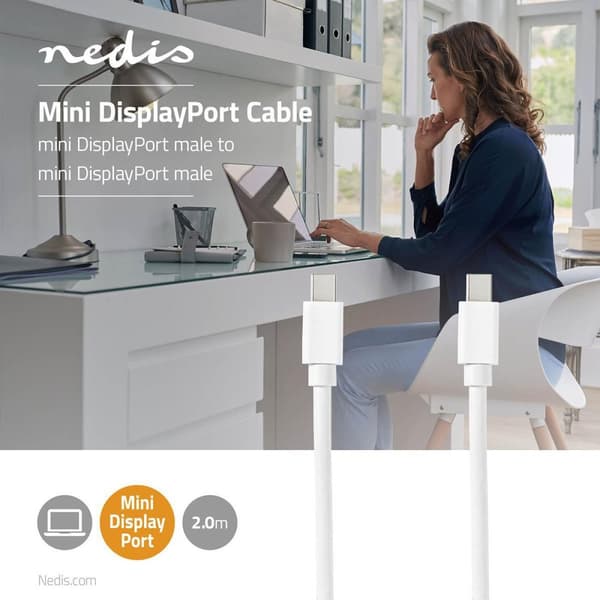 Mini DisplayPort kabel | DisplayPort 1.4 | Mini DisplayPort han | Mini DisplayPort han | 48 Gbps | Nikkelplateret | 2.00 m | Runde | PVC | Hvid | Blis