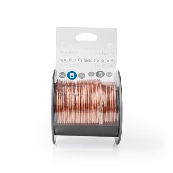 Højtaler Kabel | 2x 1.50 mm² | Kobber | 15.0 m | Runde | PVC | Gennemsigtig | Rulle