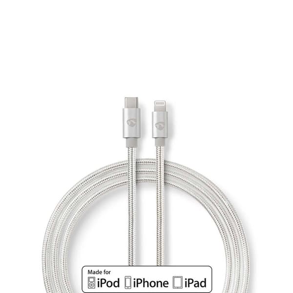 Lightning Kaapeli | USB 2.0 | Apple Lightning 8-Pin | USB-C™ Uros | 480 Mbps | Kullattu | 1.00 m | Pyöreä | Nailon / Punottu | Alumiini / Hopea | Laat