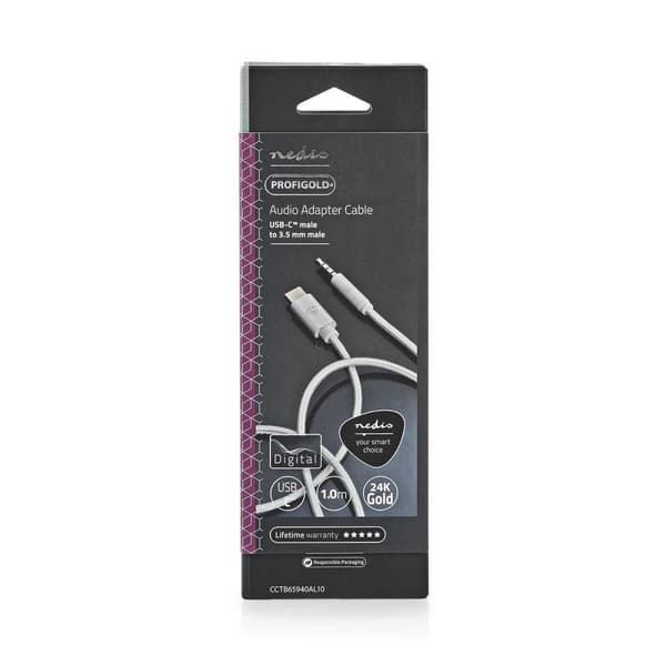 USB-C™ Adapter | USB 2.0 | USB-C™ Hane | 3.5 mm Hane | 1.00 m | Rund | Guldplaterad | Flätad / Nylon | Aluminium | Kartong med täckt fönster