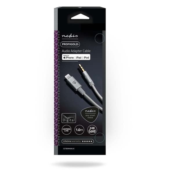 Lightning Adapter | Apple Lightning, 8-stifts | 3.5 mm Hane | Guldplaterad | 1.00 m | Rund | Nylon